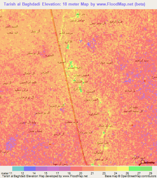 Tarish al Baghdadi,Iraq Elevation Map