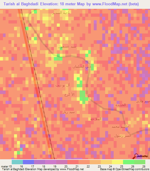 Tarish al Baghdadi,Iraq Elevation Map