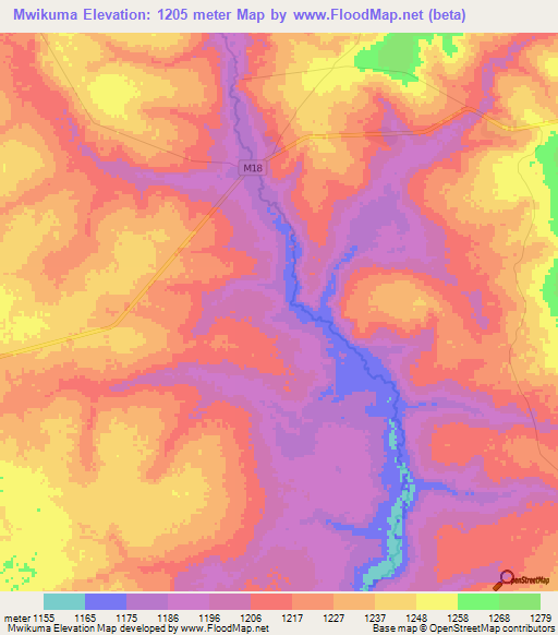 Mwikuma,Zambia Elevation Map