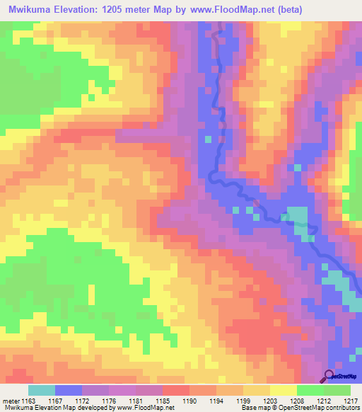 Mwikuma,Zambia Elevation Map