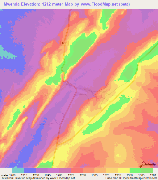 Mwenda,Zambia Elevation Map