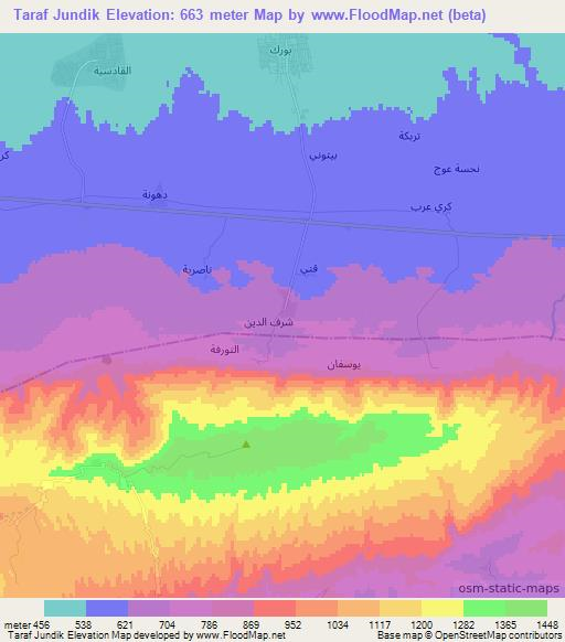 Taraf Jundik,Iraq Elevation Map