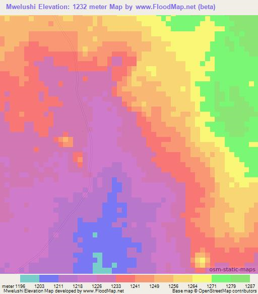 Mwelushi,Zambia Elevation Map