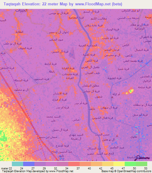 Taqtaqah,Iraq Elevation Map