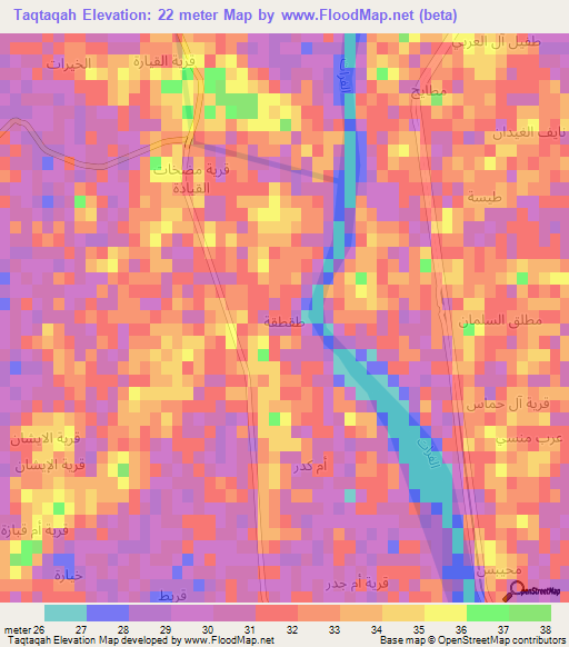 Taqtaqah,Iraq Elevation Map