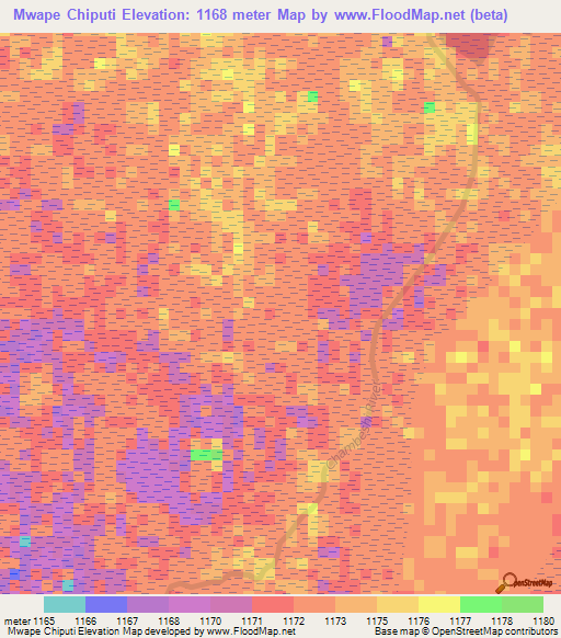 Mwape Chiputi,Zambia Elevation Map