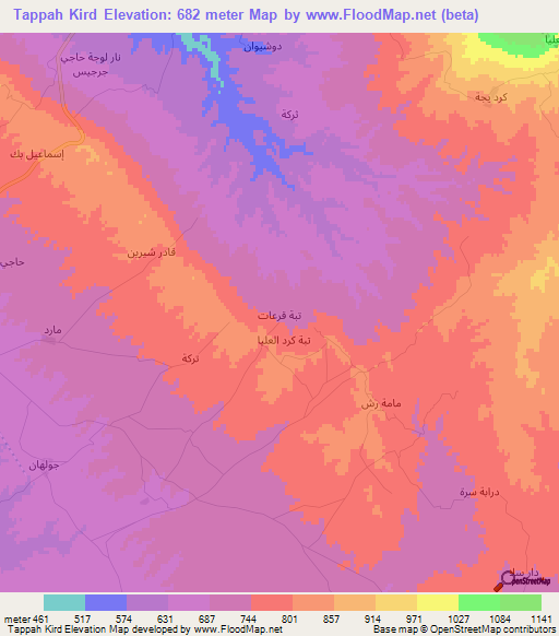 Tappah Kird,Iraq Elevation Map