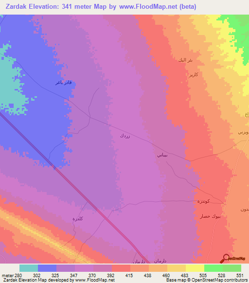 Zardak,Iraq Elevation Map