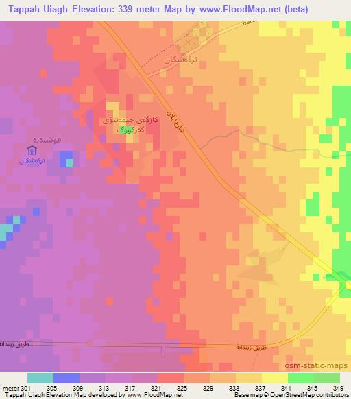 Tappah Uiagh,Iraq Elevation Map