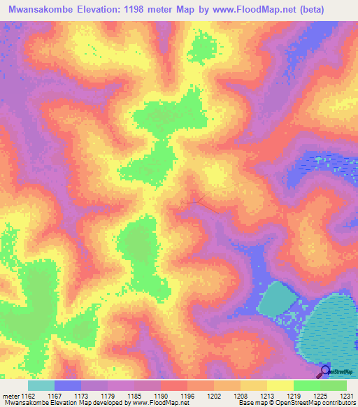 Mwansakombe,Zambia Elevation Map