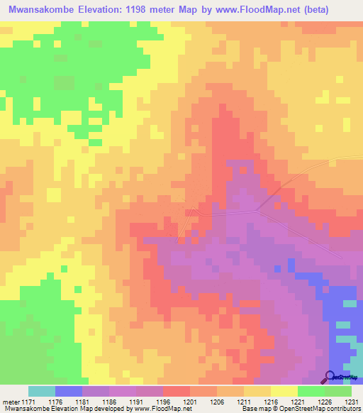 Mwansakombe,Zambia Elevation Map