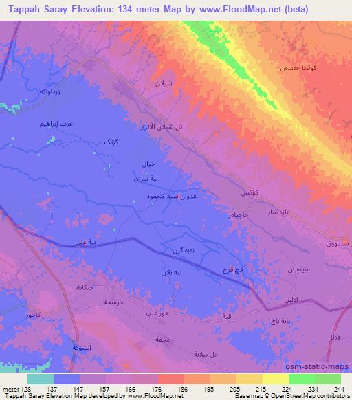 Tappah Saray,Iraq Elevation Map