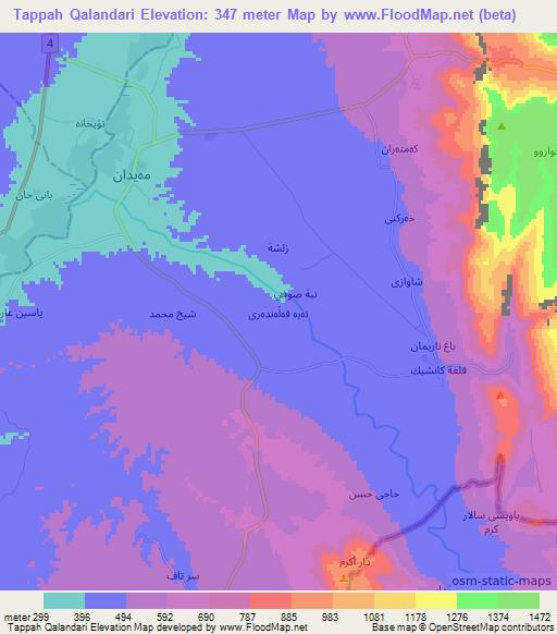 Tappah Qalandari,Iraq Elevation Map