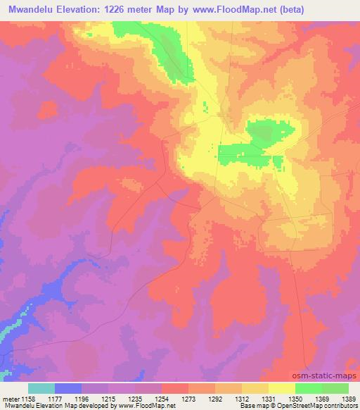 Mwandelu,Zambia Elevation Map