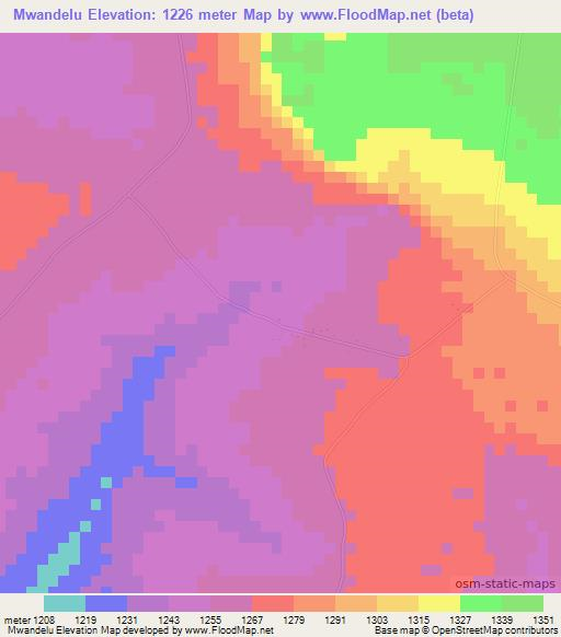 Mwandelu,Zambia Elevation Map