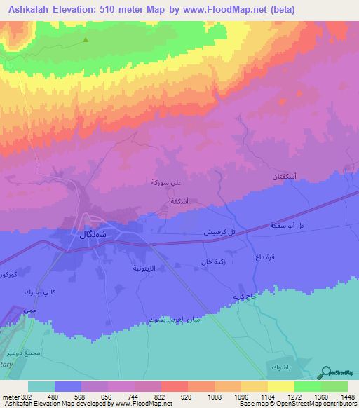 Ashkafah,Iraq Elevation Map