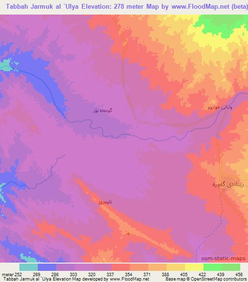 Tabbah Jarmuk al `Ulya,Iraq Elevation Map