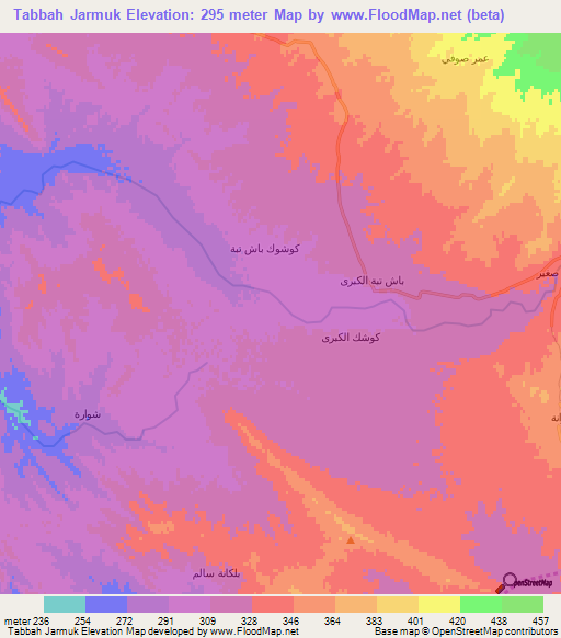 Tabbah Jarmuk,Iraq Elevation Map