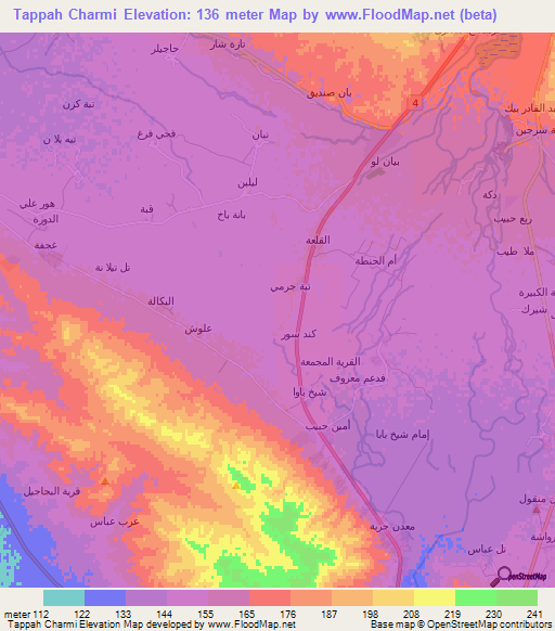 Tappah Charmi,Iraq Elevation Map