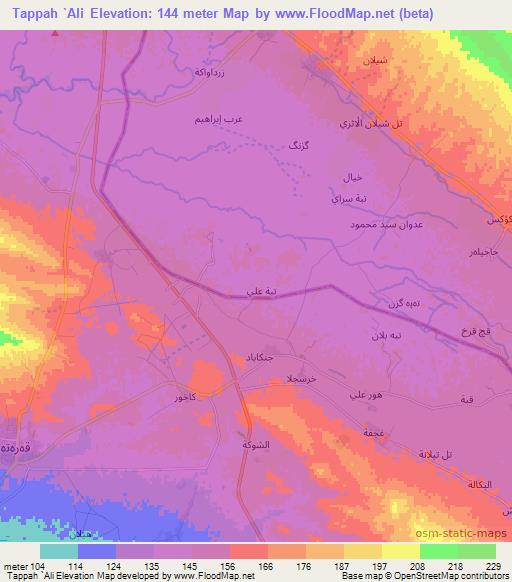 Tappah `Ali,Iraq Elevation Map