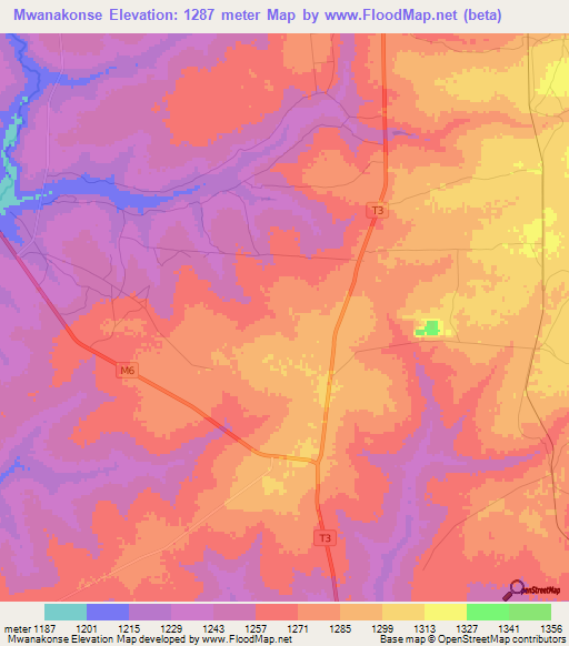 Mwanakonse,Zambia Elevation Map