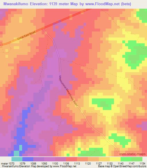 Mwanakifumo,Zambia Elevation Map