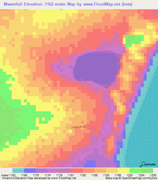 Mwamfuli,Zambia Elevation Map