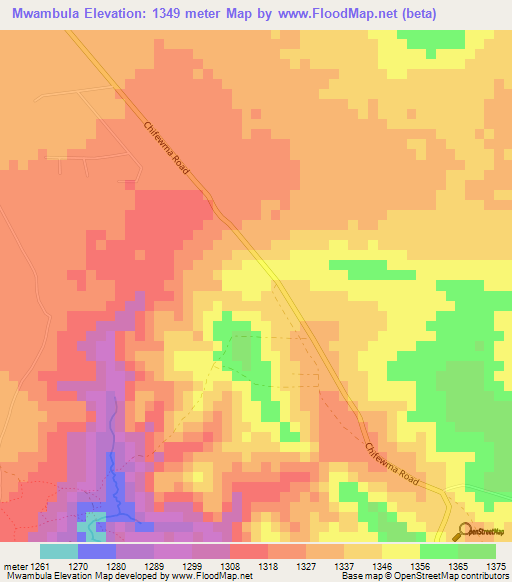 Mwambula,Zambia Elevation Map