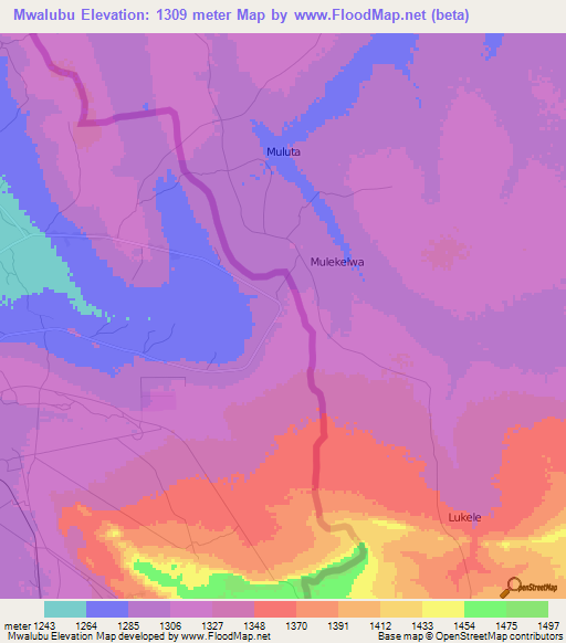 Mwalubu,Zambia Elevation Map