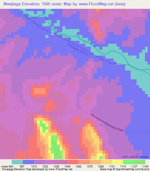 Mwajiaga,Zambia Elevation Map