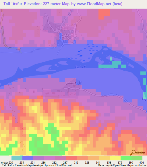 Tall `Asfur,Iraq Elevation Map