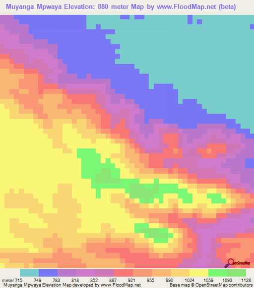 Muyanga Mpwaya,Zambia Elevation Map