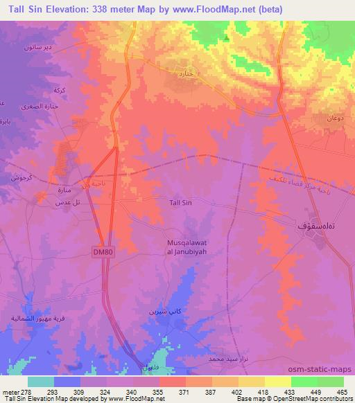 Tall Sin,Iraq Elevation Map