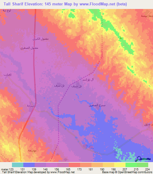 Tall Sharif,Iraq Elevation Map