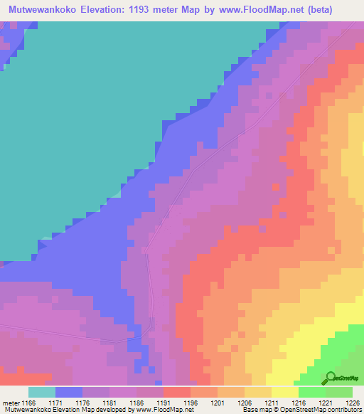 Mutwewankoko,Zambia Elevation Map