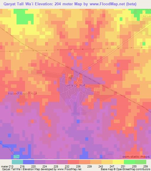 Qaryat Tall Wa`i,Iraq Elevation Map