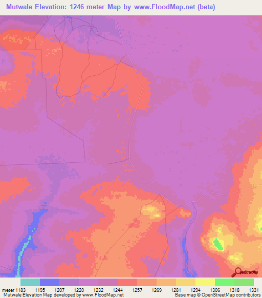 Mutwale,Zambia Elevation Map