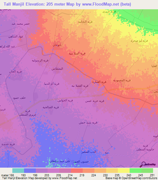 Tall Manjil,Iraq Elevation Map