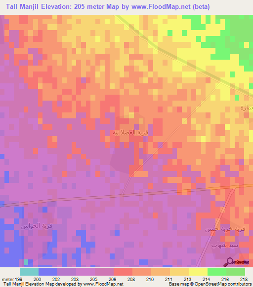 Tall Manjil,Iraq Elevation Map