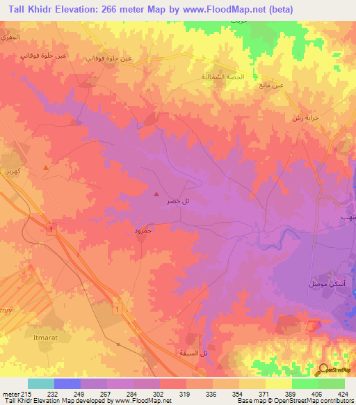 Tall Khidr,Iraq Elevation Map