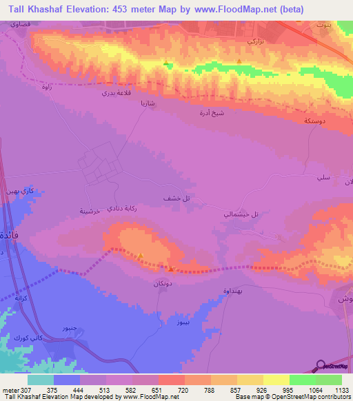 Tall Khashaf,Iraq Elevation Map