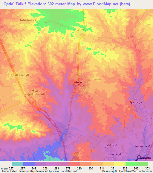 Qada' Talkif,Iraq Elevation Map