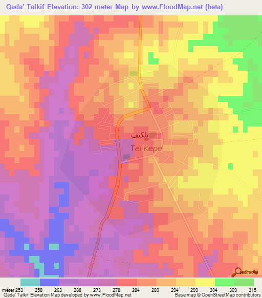 Qada' Talkif,Iraq Elevation Map