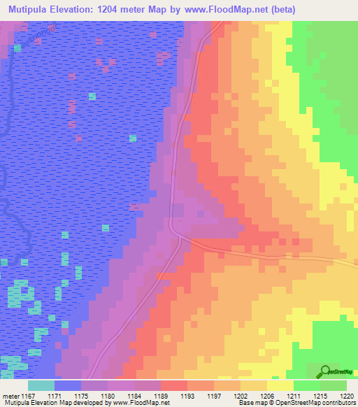 Mutipula,Zambia Elevation Map