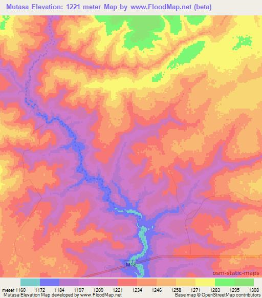 Mutasa,Zambia Elevation Map