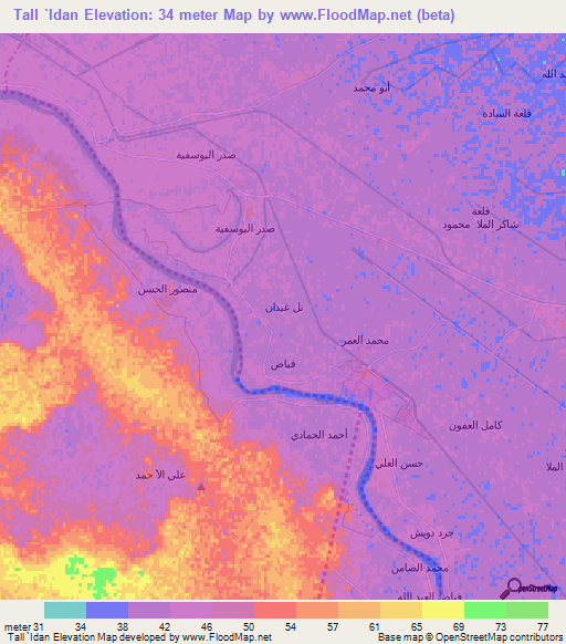 Tall `Idan,Iraq Elevation Map