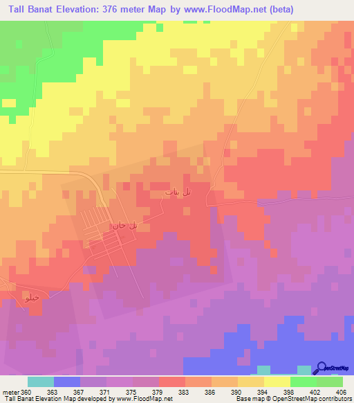 Tall Banat,Iraq Elevation Map