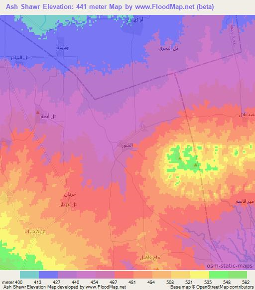 Ash Shawr,Iraq Elevation Map