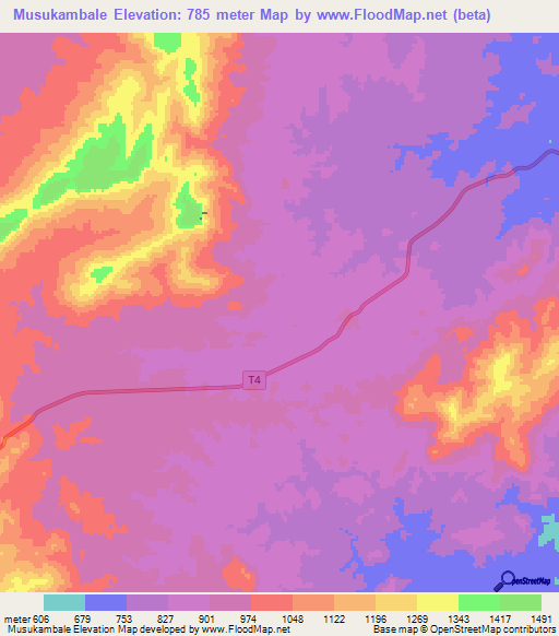 Musukambale,Zambia Elevation Map