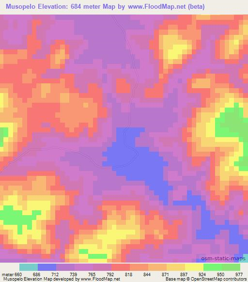 Musopelo,Zambia Elevation Map